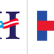A comparison between Hillary Clinton’s 2008 one-letter logo (part of the larger unit above) and her 2016 logo.